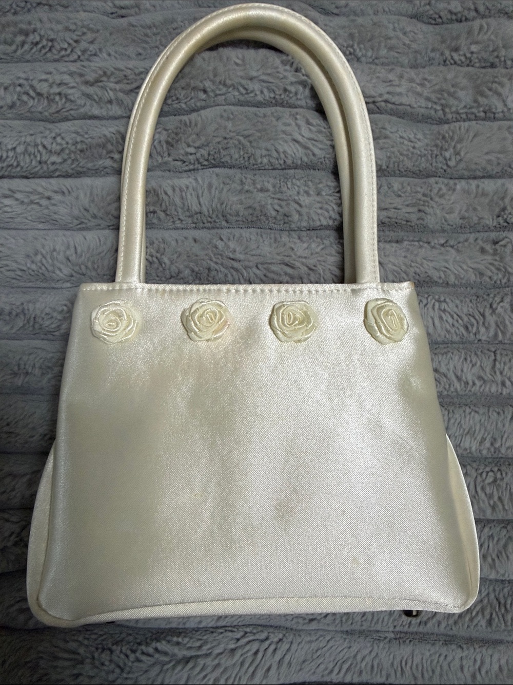 Kenneth Cole Pearl White Mini Handbag with Rosette Accents